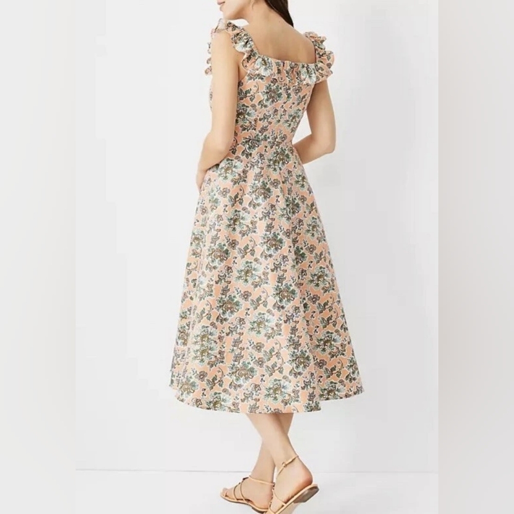 Ann Taylor Ruffle Linen Blend Floral Print Midi Dress - Picture 3 of 10